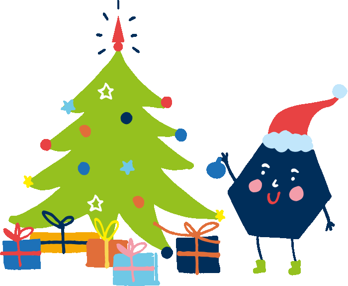 Animated hexadude putting an ornament on the tree