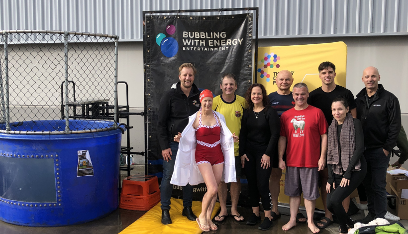 Rondo's 'Dunkees' pictured with The Kids' Cancer Project Partnerships Manager, Patrick Phibbs. Rondo's 'Dunkees' pictured with The Kids' Cancer Project Partnerships Manager, Patrick Phibbs.