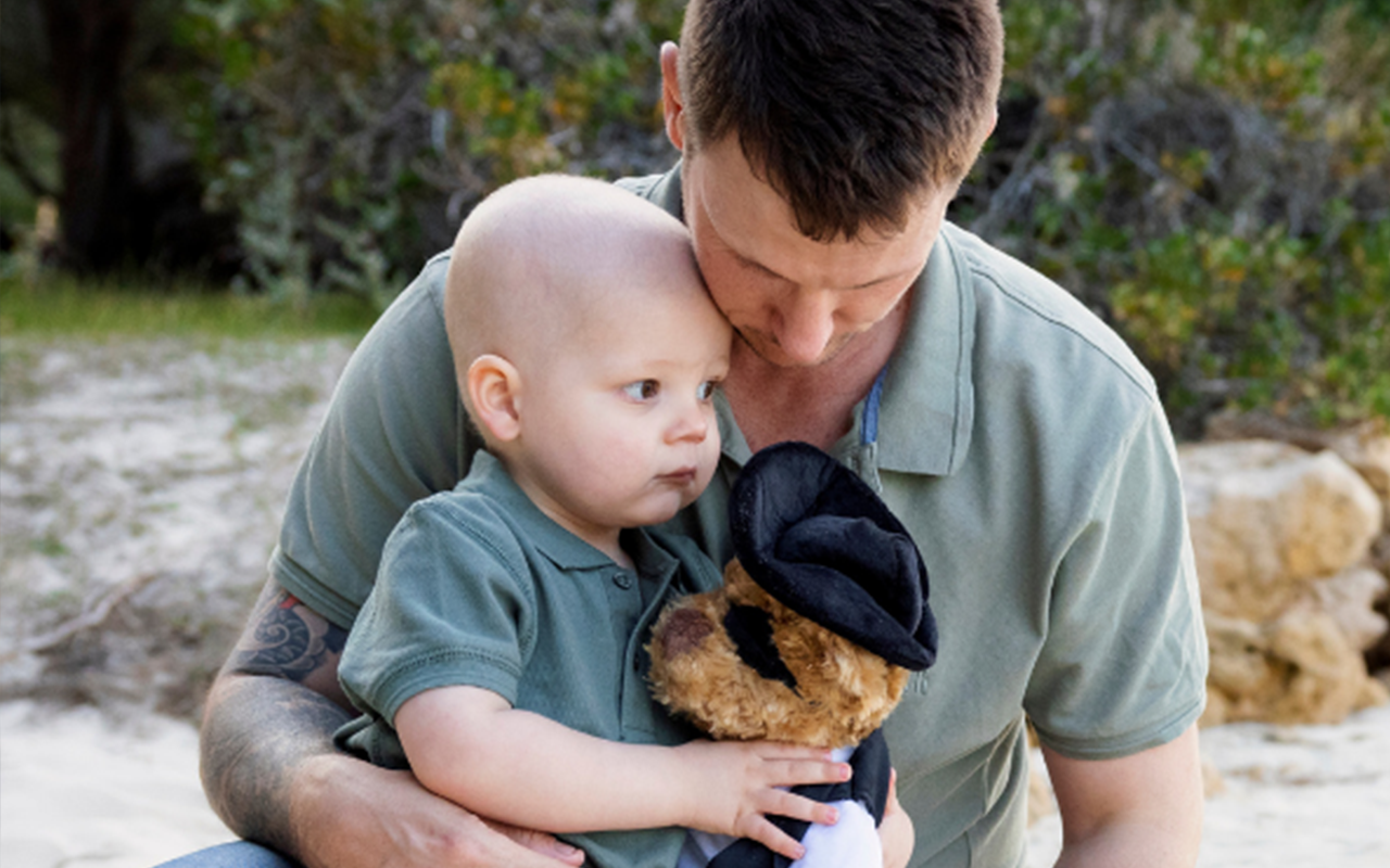 Tommy, his dad and Sammy Bear